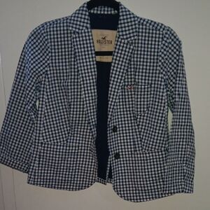 Hollister Blue and White Checkered Blazer